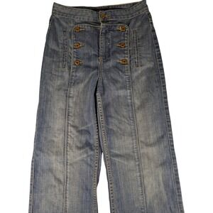 Odyn Drik Mere Kaffe‎ Jeans High Waist Sailor Style Button Front Wide Leg (Read)